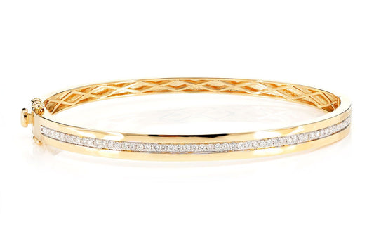ONE ROW CHANNEL SETDIAMOND BANGLE BRACELET 14K SOLID GOLD 0.90CTW
