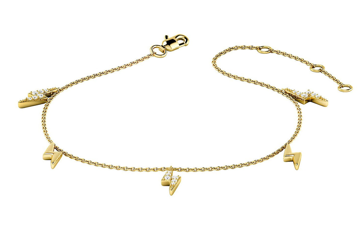 LIGHTNING BOLT DANGLE DIAMOND BRACELET 14K SOLID GOLD 0.10CTW