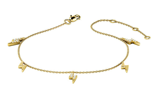 LIGHTNING BOLT DANGLE DIAMOND BRACELET 14K SOLID GOLD 0.10CTW