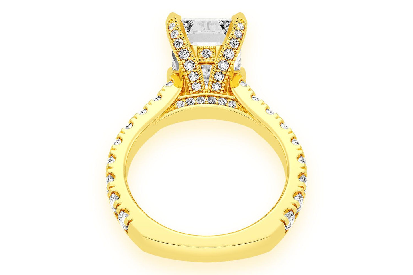 3.00CT EMERALD SOLITAIRE - SINGLE ROW SCALLOP - DIAMOND ENGAGEMENT RING