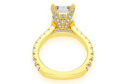 3.00CT EMERALD SOLITAIRE - SINGLE ROW SCALLOP - DIAMOND ENGAGEMENT RING