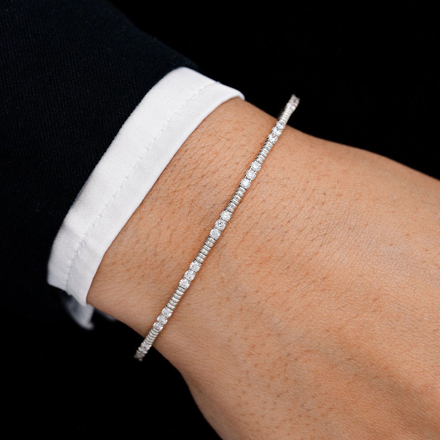BEAD AND DIAMOND FLEX BANGLE BRACELET 14K SOLID GOLD 1.15CTW