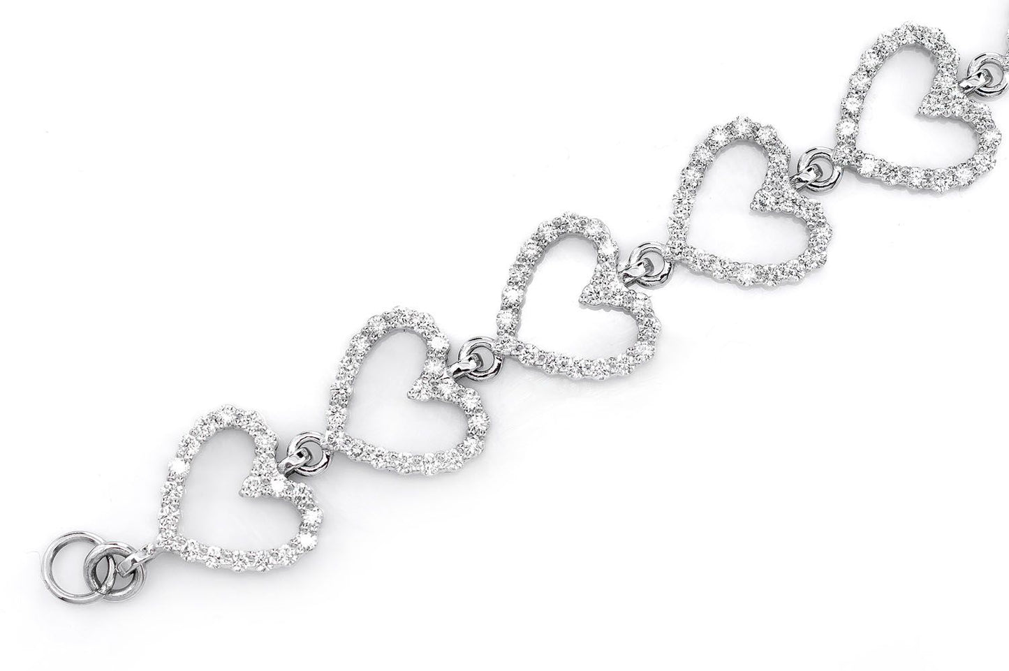 OPEN HEART DIAMOND LINK BRACELET 14K SOLID GOLD 3.00CTW