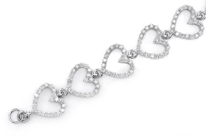 OPEN HEART DIAMOND LINK BRACELET 14K SOLID GOLD 3.00CTW