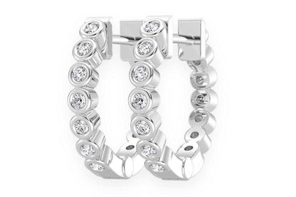 BEZEL HOOP DIAMOND EARRINGS 14K SOLID GOLD 0.10CTW