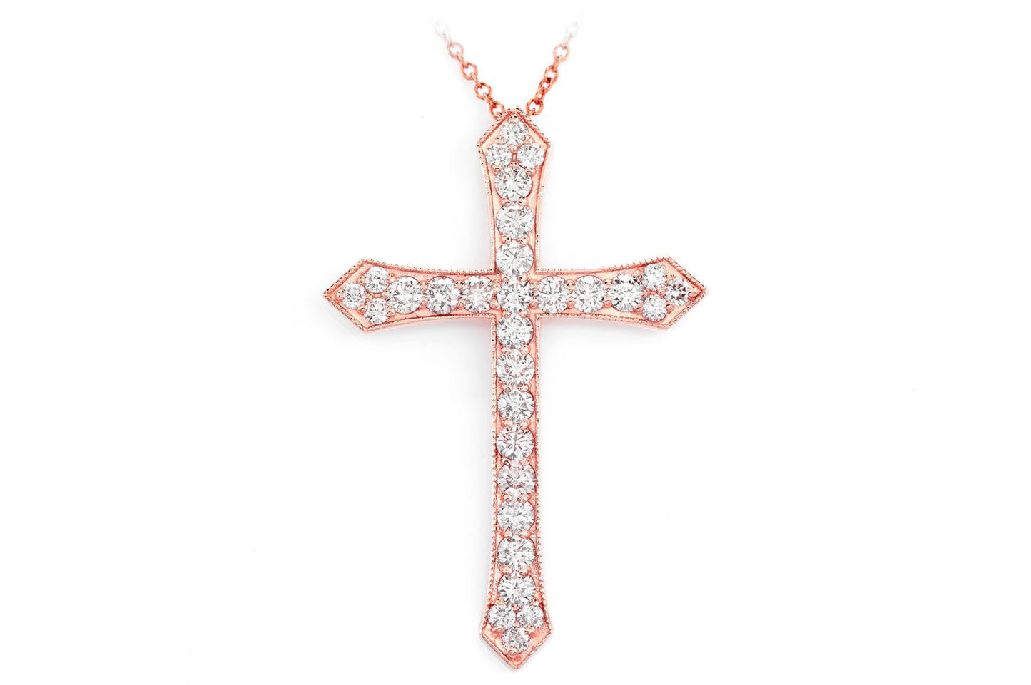 BEADED DIAMOND CROSS PENDANT NECKLACE ATTACHED 14K SOLID GOLD 1.85CTW