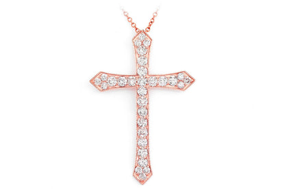 BEADED DIAMOND CROSS PENDANT NECKLACE ATTACHED 14K SOLID GOLD 1.85CTW
