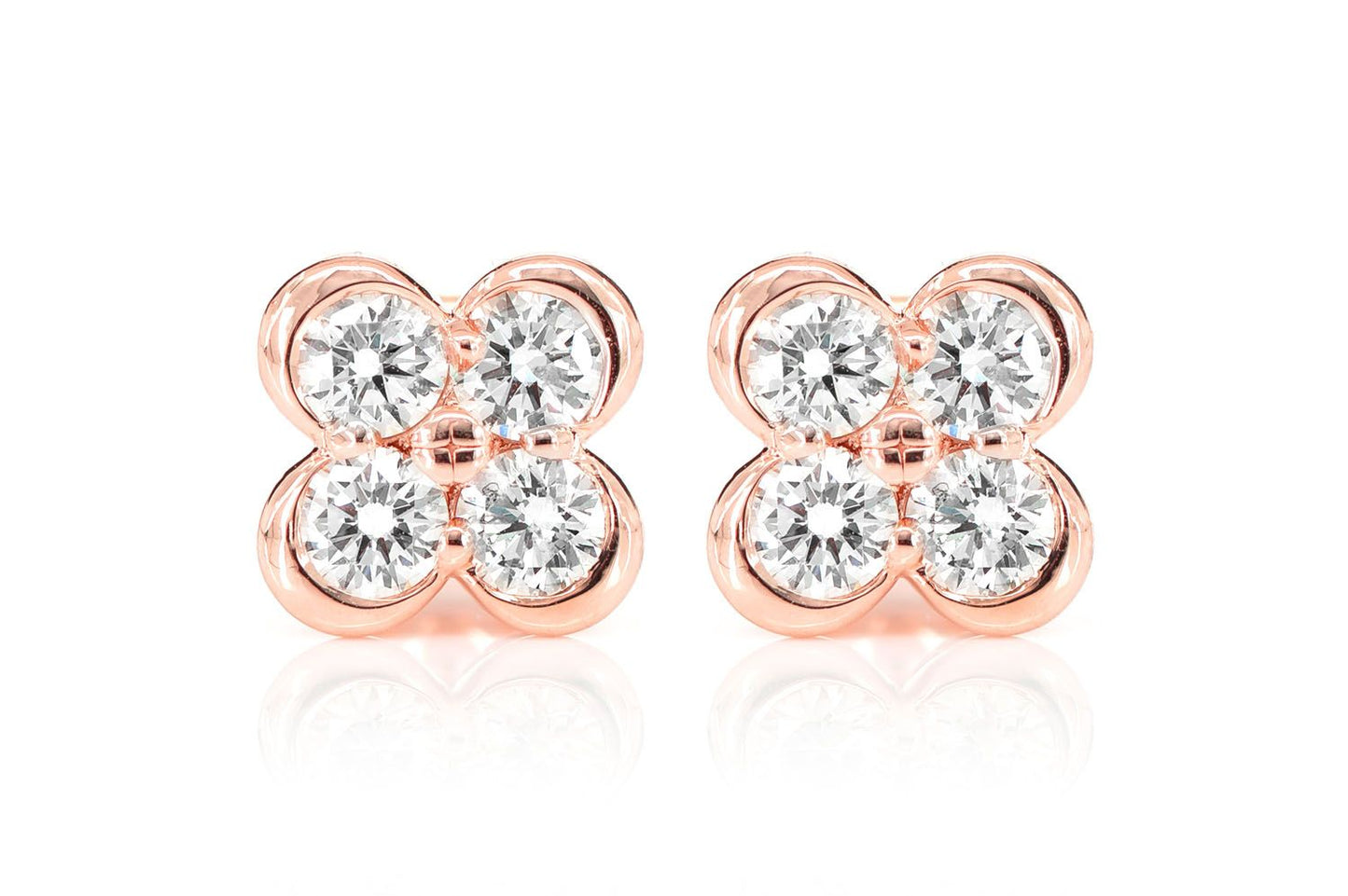 DIAMOND CLOVER STUD EARRINGS 14K SOLID GOLD 0.95CTW