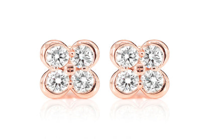 DIAMOND CLOVER STUD EARRINGS 14K SOLID GOLD 0.95CTW