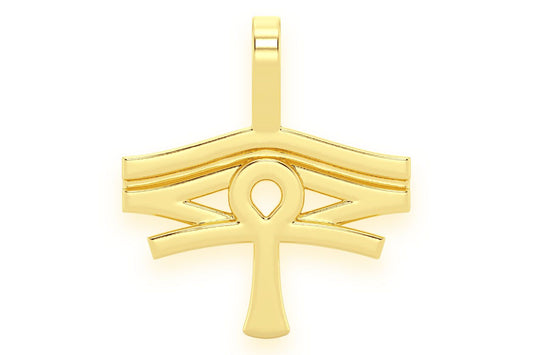 EYE OF RA ANKH PENDANT 14K SOLID GOLD