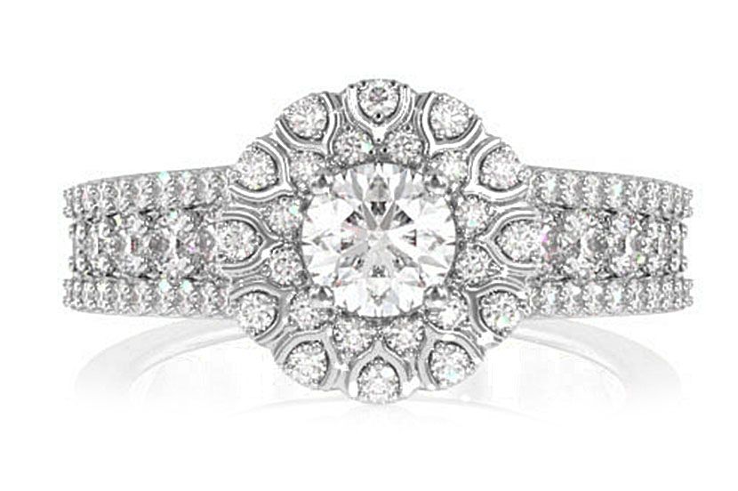 WISHBONE HALO DIAMOND ENGAGEMENT RING 1.10CTW - 14K SOLID GOLD