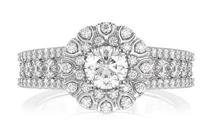 WISHBONE HALO DIAMOND ENGAGEMENT RING 1.10CTW - 14K SOLID GOLD