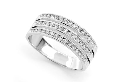 THREE ROW SPLIT CHANNEL DIAMOND BAND 14K SOLID GOLD 0.50CTW