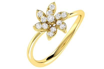 INEL CU DIAMANT ȘI FLOARE, AUR MASIV DE 14K, 0.25CT