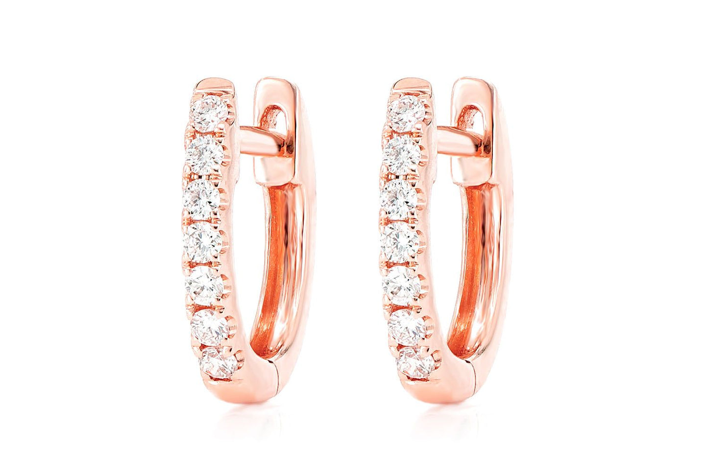 CERCEI OVALI CU UN RÂND, AUR MASIV DE 14K, 0.15CT