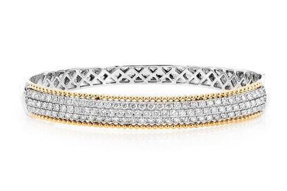 BEADED BORDER DIAMOND BANGLE 14K SOLID GOLD & PLATINUM 2.50CTW