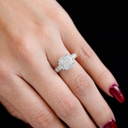 1.00CTW SQUARE PAVE CENTER - DIAMOND ENGAGEMENT RING