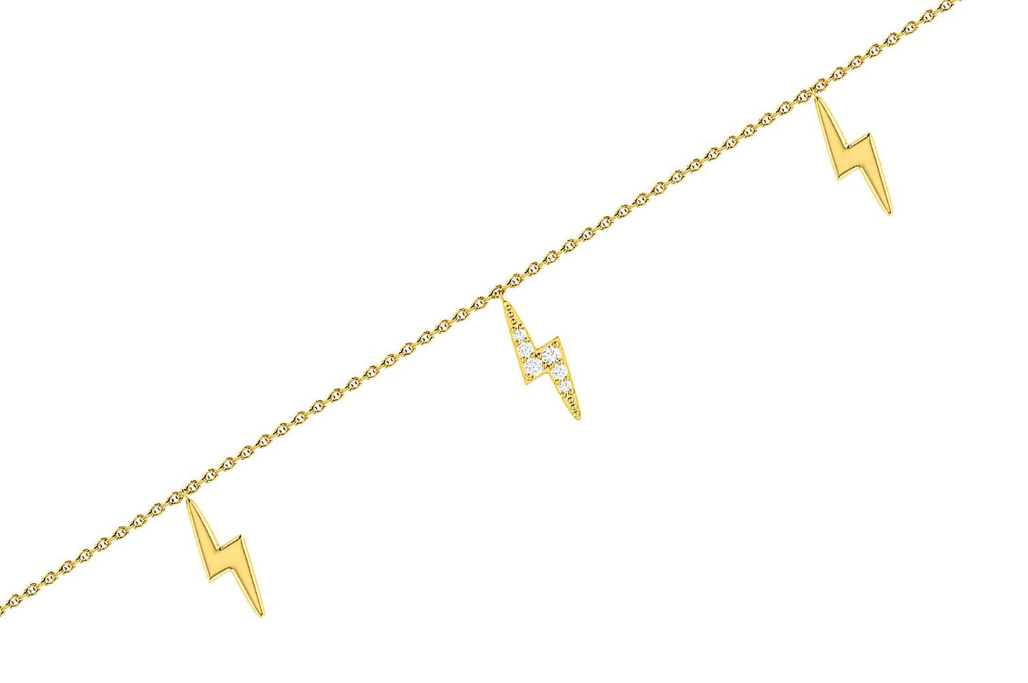 LIGHTNING BOLT DANGLE DIAMOND BRACELET 14K SOLID GOLD 0.10CTW