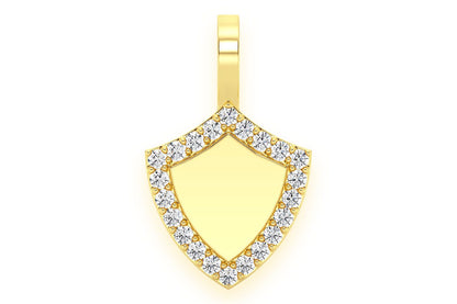 PANDANT GRAVABIL CU SCUT ȘI DIAMANT, AUR MASIV DE 14K, 0,20 CT