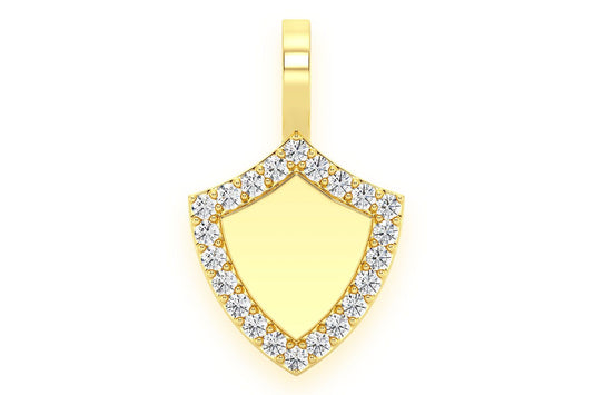 ENGRAVEABLE SHIELD DIAMOND PENDANT 14K SOLID GOLD .20CTW