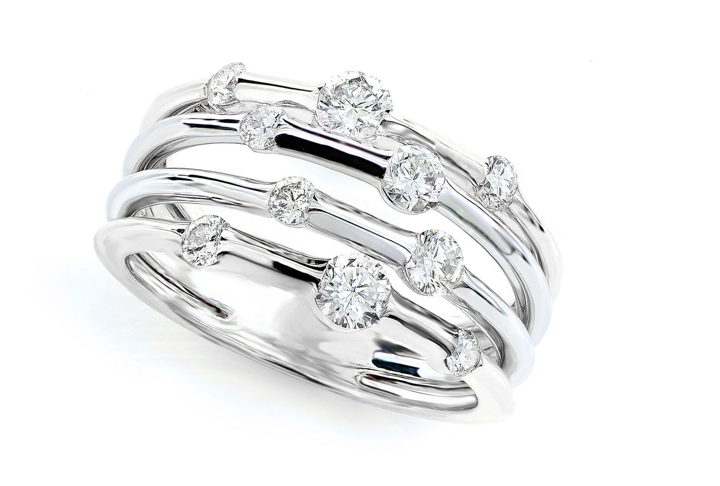 FOUR ROW GYPSY SCATTERED DIAMOND BAND 14K SOLID GOLD 0.90CTW