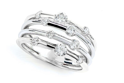 FOUR ROW GYPSY SCATTERED DIAMOND BAND 14K SOLID GOLD 0.90CTW