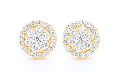CERCEI CU DIAMANTE HALO FLOWER, AUR MASIV DE 14K, 4.00CT