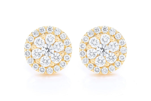 HALO FLOWER STUD DIAMOND EARRINGS 14K SOLID GOLD 4.00CTW