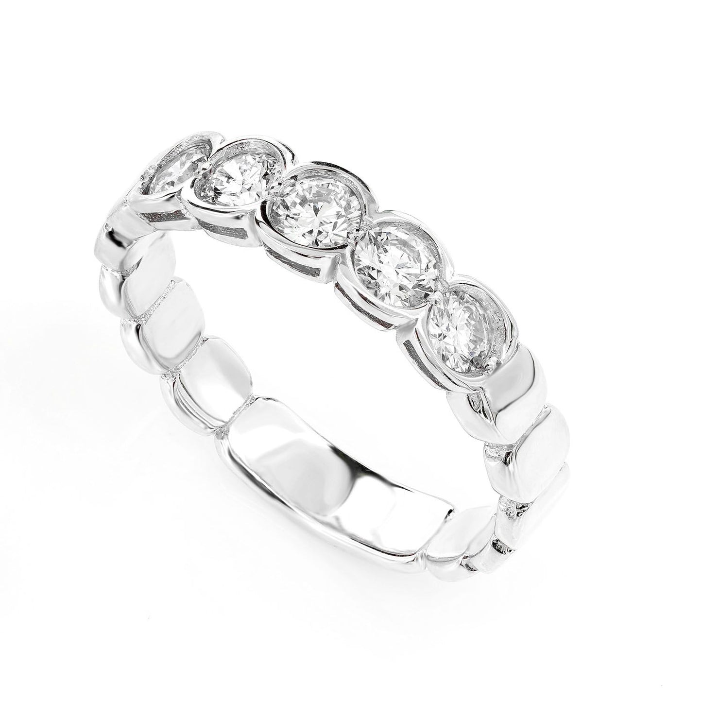 FIVE STONE BEZEL SET DIAMOND BAND RING 14K SOLID GOLD 0.66CTW
