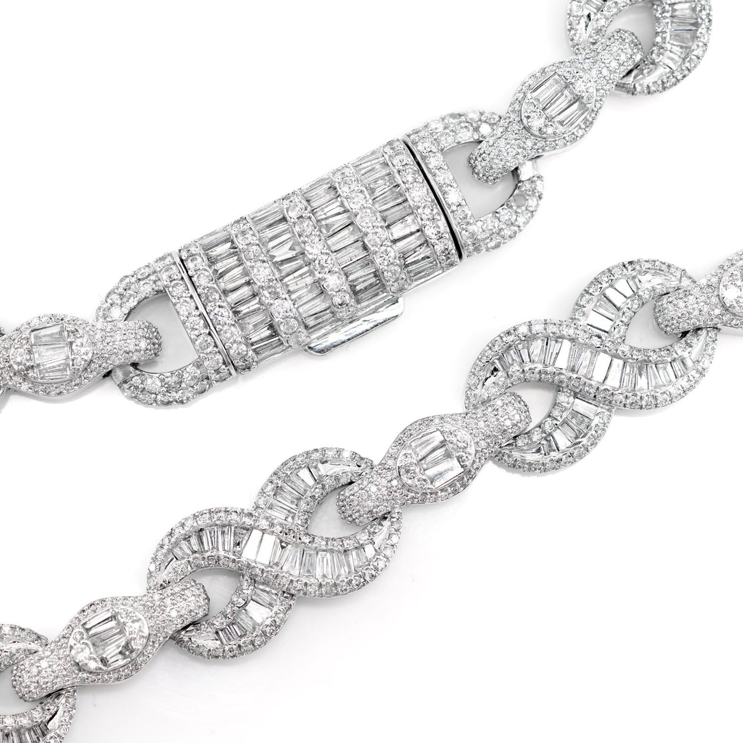 BAGUETTE AND ROUND DIAMOND INFINITY LINK NECKLACE 14K SOLID GOLD 28.30CTW