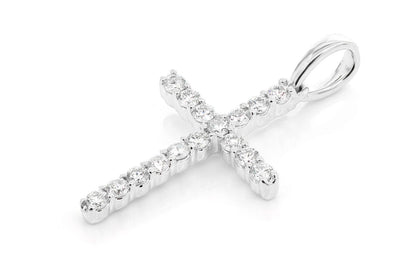 ONE ROW DIAMOND CROSS PENDANT 14K SOLID GOLD 0.25CTW