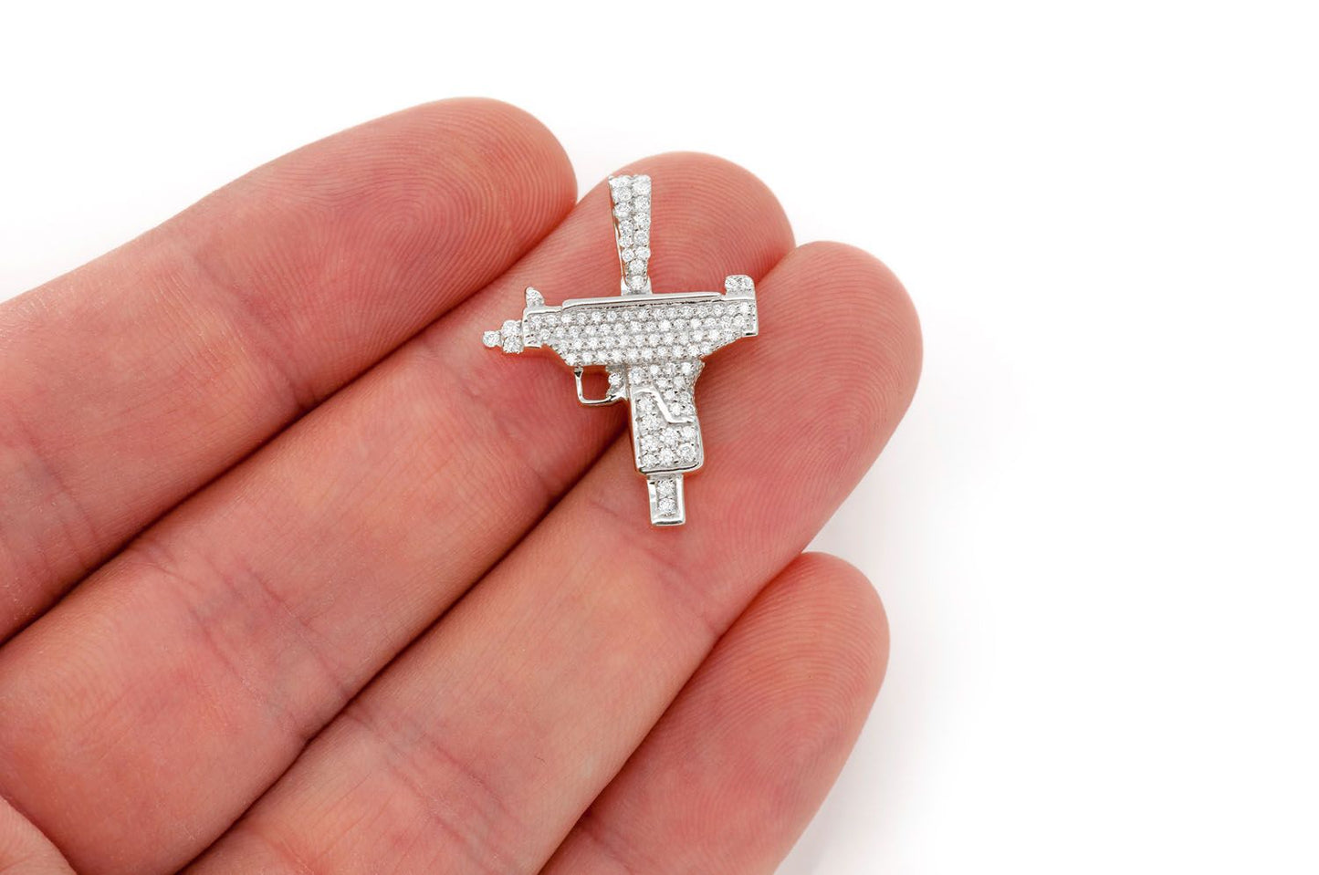 UZI HANDGUN DIAMOND PENDANT 14K SOLID GOLD 0.55CTW