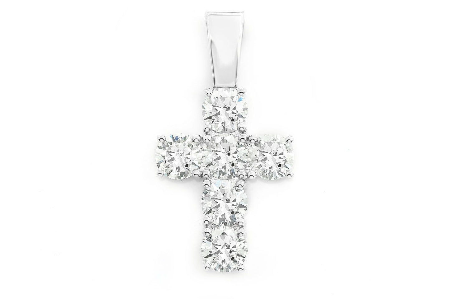 6 STONE CROSS DIAMOND PENDANT 14K SOLID GOLD 3.00CTW