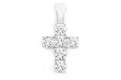 6 STONE CROSS DIAMOND PENDANT 14K SOLID GOLD 3.00CTW