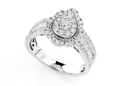 1.05CTW FLORAL PEAR CLUSTER BAGUETTE - DIAMOND ENGAGEMENT RING - 14K SOLID GOLD