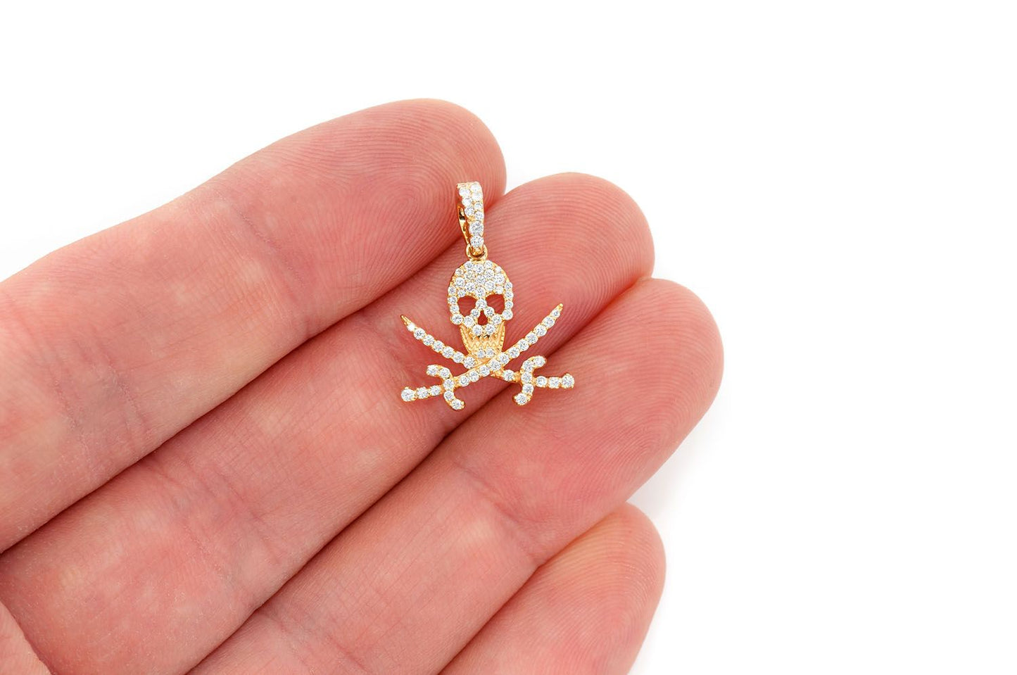 PANDANT CU CRANIU DE PIRAT CU DIAMANT, AUR MASIV DE 14K, 0.35CT