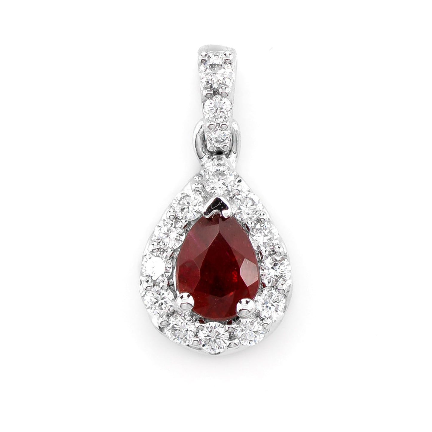 PEAR RUBY WITH DIAMOND HALO PENDANT 14K SOLID GOLD 0.10CTW