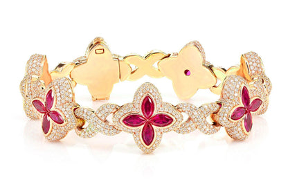 RUBY DIAMOND MARQUISE FLOWER INFINITY LINK BRACELET SOLID GOLD 19.60CTW