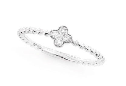BEADED CLOVER DIAMOND RING 14K SOLID GOLD 0.05CTW