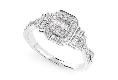0.50CTW BAGUETTE & ROUND TWISTED SHANK - DIAMOND ENGAGEMENT RING