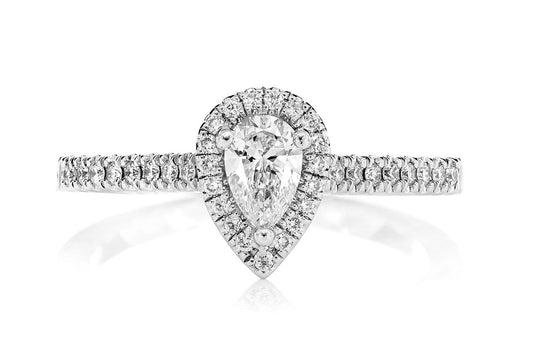 0.65CTW PEAR HALO DIAMOND ENGAGEMENT RING 14K SOLID GOLD