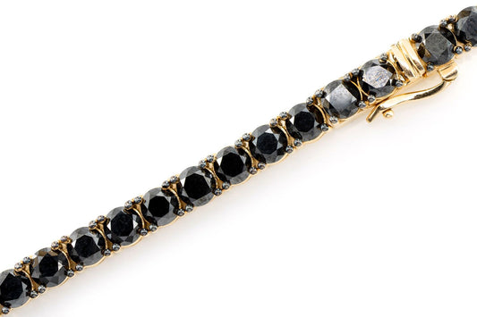 BRĂȚARĂ TENIS CU SET DE DIAMANTE NEGRE, AUR MASIV DE 14K, 22.00 CT