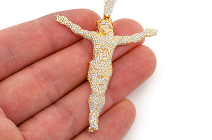 JESUS CRUCIFIX DIAMOND PENDANT 14K SOLID GOLD 3.30CTW