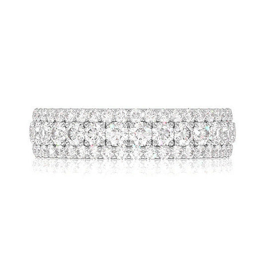 THREE ROW DIAMOND BAND RING 14K SOLID GOLD 1.50CTW