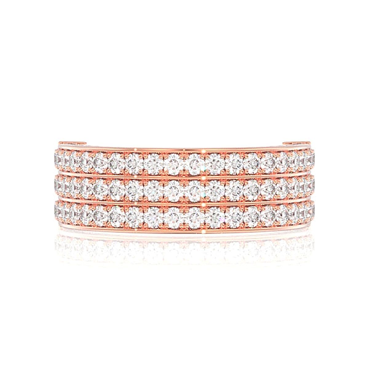 THREE ROW DIAMOND BAND RING 14K SOLID GOLD 2.00CTW