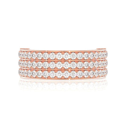 THREE ROW DIAMOND BAND RING 14K SOLID GOLD 2.00CTW