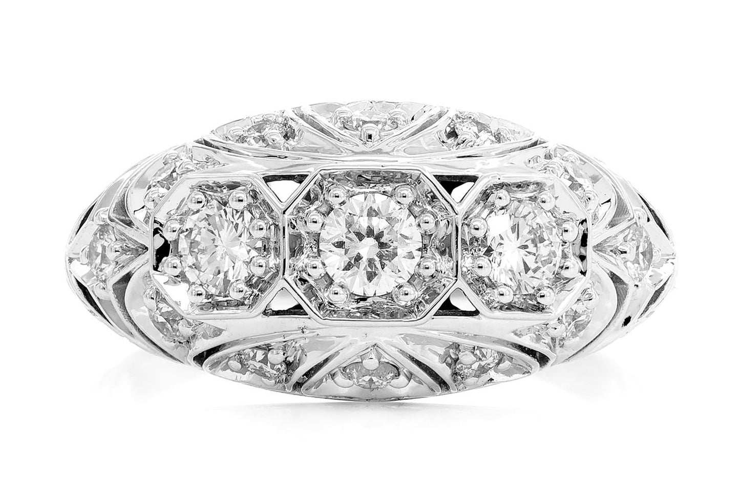 ART DECO INSPIRED GEOMETRIC FLORAL DIAMOND RING 14K SOLID GOLD 0.65CTW