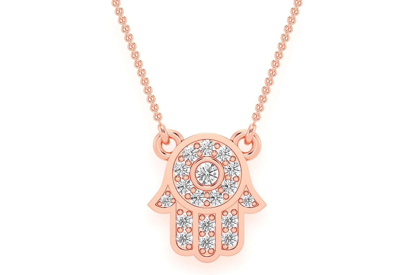 HAMSA DIAMOND PENDANT NECKLACE ATTACHED 14K SOLID GOLD .15CTW