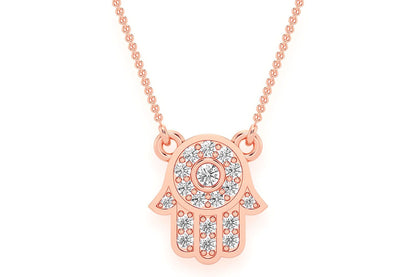 HAMSA DIAMOND PENDANT NECKLACE ATTACHED 14K SOLID GOLD .15CTW