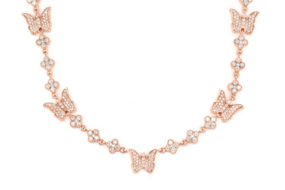 BUTTERFLY CLOVER DIAMOND STATION CHAIN 14K SOLID GOLD 7.20CTW